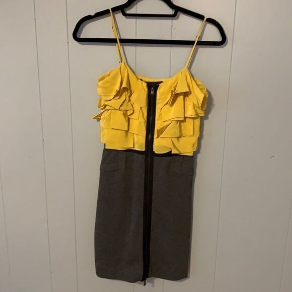 BCBGMaxAzria Mustard/Charcoal Dress Size 0 - Picture 1 of 4